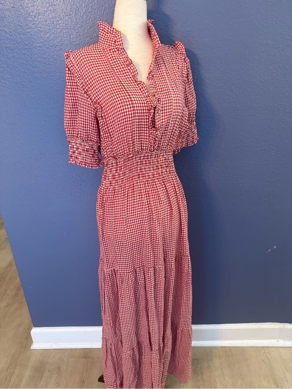 Max Studio Red Gingham Ruffled Maxi Dress - Picture 3 of 8